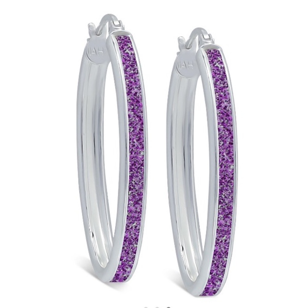 Sterling Silver Purple Glitter Hoop Earrings